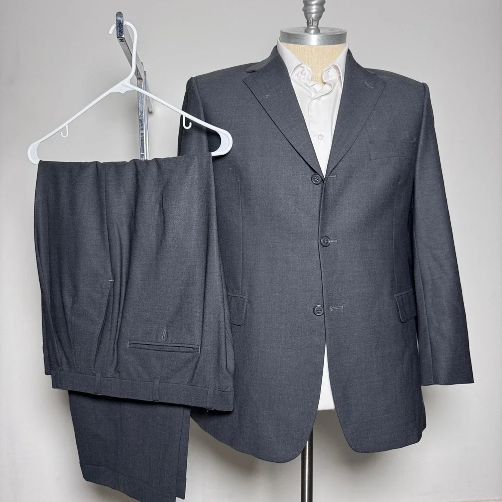 Vintage Brooks Brothers 346 Suit Mens 43R 36x28 Gray Solid Stretch 3-Button‎